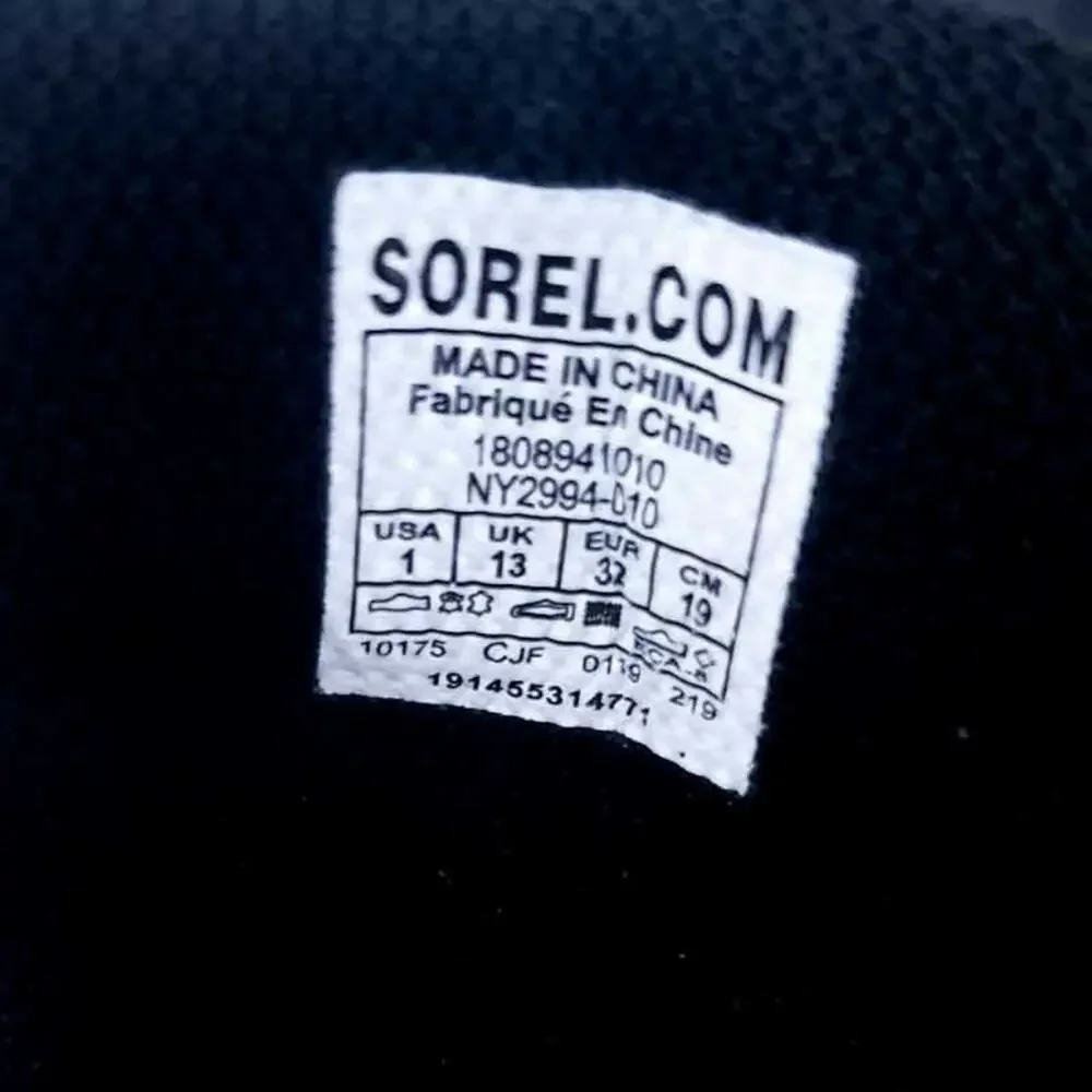 New SOREL ANKLE BOOTS YOUTH MADSON HIKER WATERPROOF BLACK BOYS Size 1 Leather
